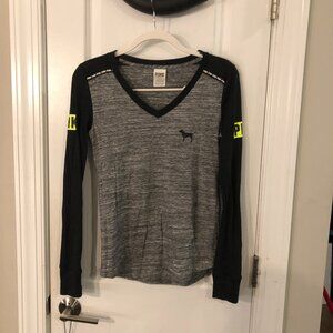 Pink V Secret crew neck grey black long sleeve tee size S